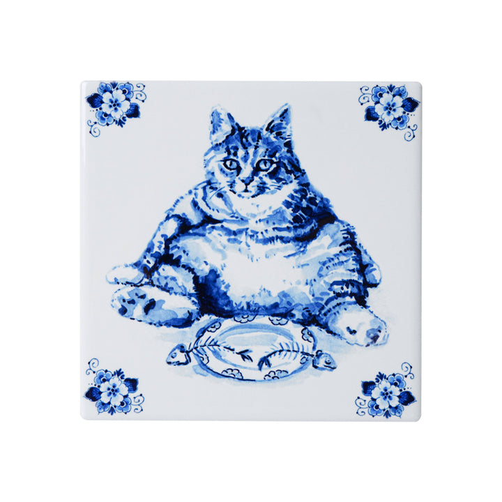 Delft Lazy Cat Coasters Set of 4