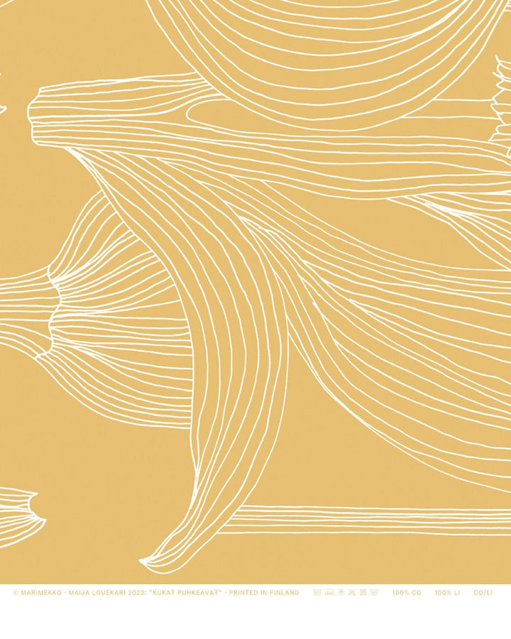 kukat puhkeavat linen fabric - yellow