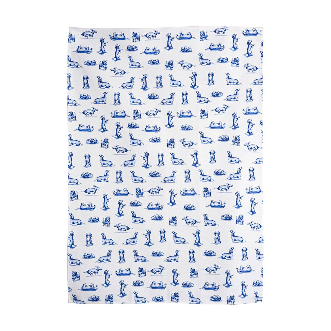 Delft Blue Dachshund Nhaan Tea Towel in White