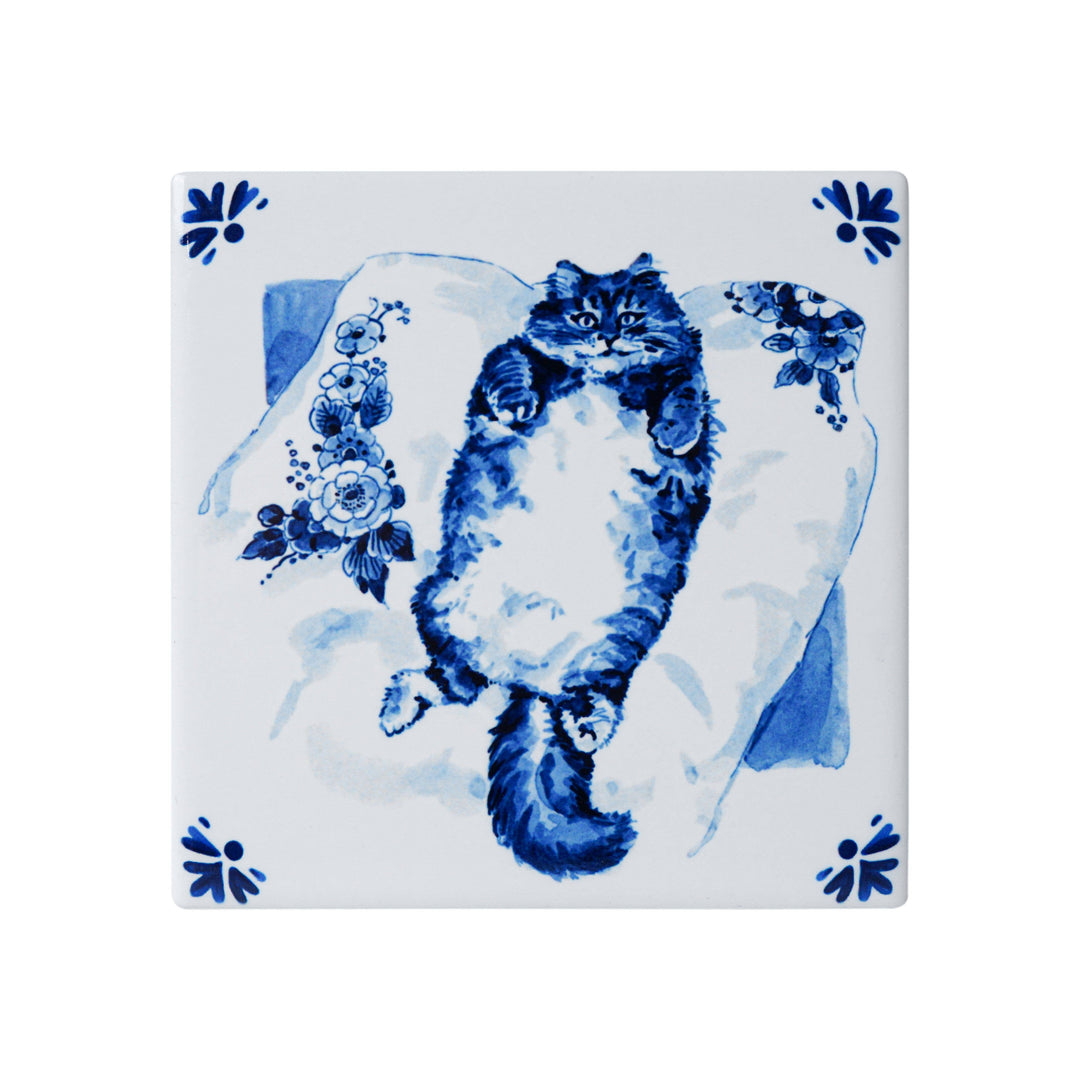 Delft Lazy Cat Coasters Set of 4