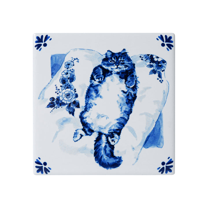 Delft Lazy Cat Coasters Set of 4