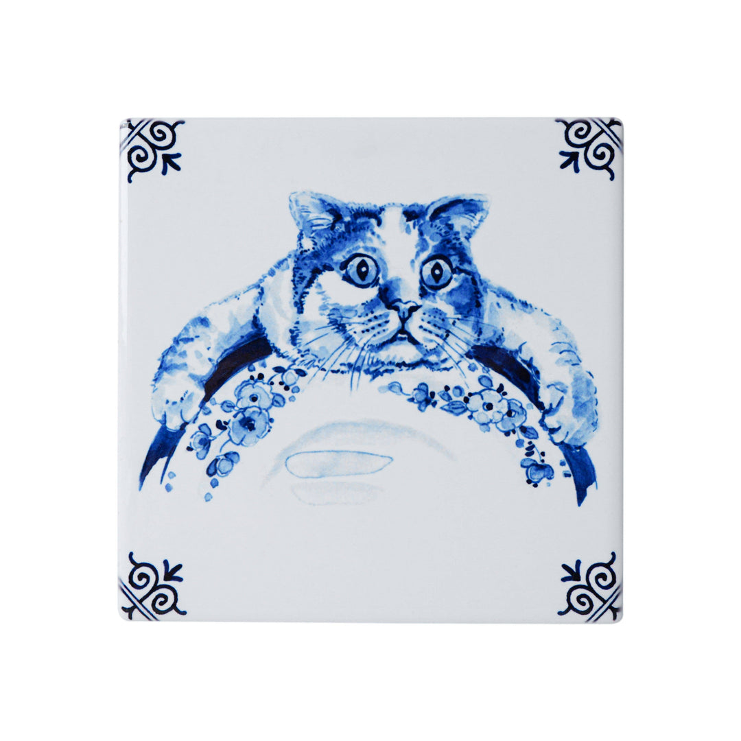 Delft Lazy Cat Coasters Set of 4