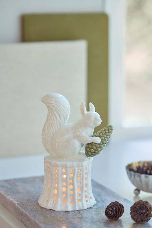Winter Stories Squirrel on Tree Stump Tealight Candle Holder