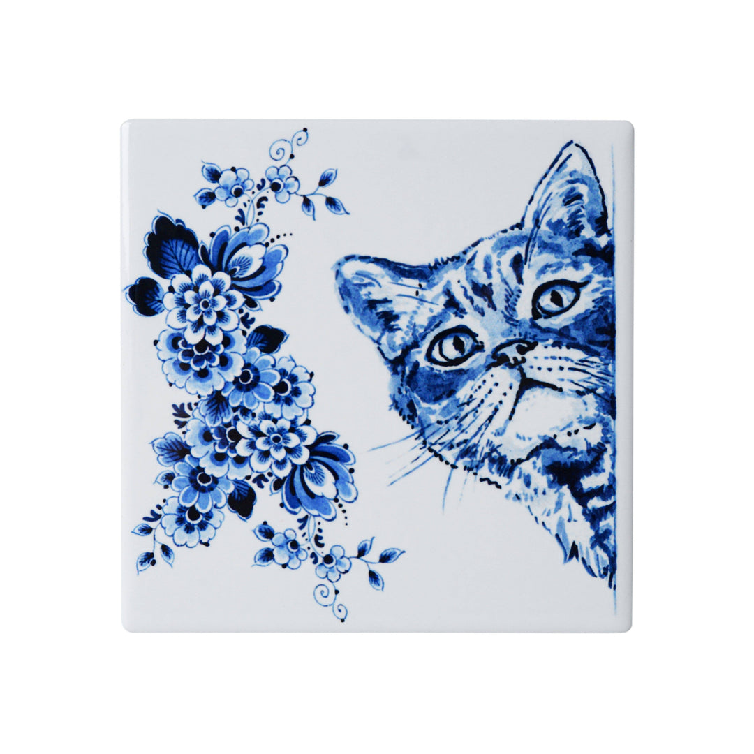 Delft Lazy Cat Coasters Set of 4