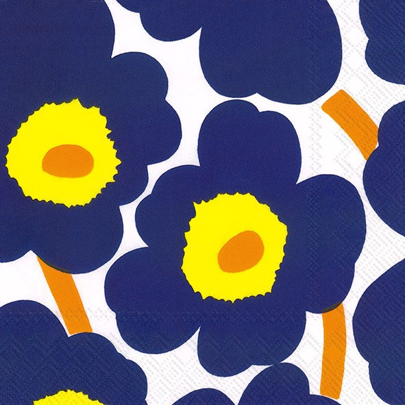 unikko lunch paper napkins - blue/yellow