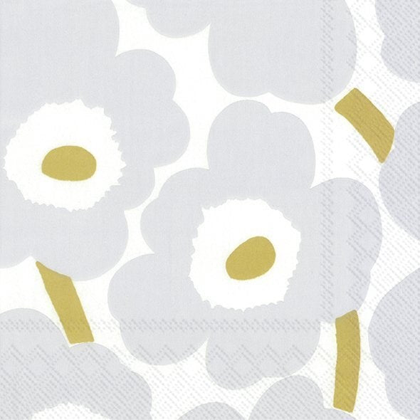 unikko cocktail paper napkins - white silver