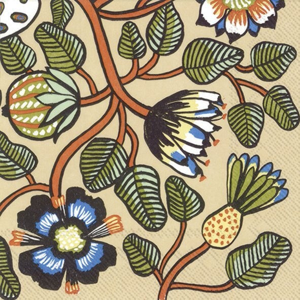 tiara cocktail paper napkins - beige/green