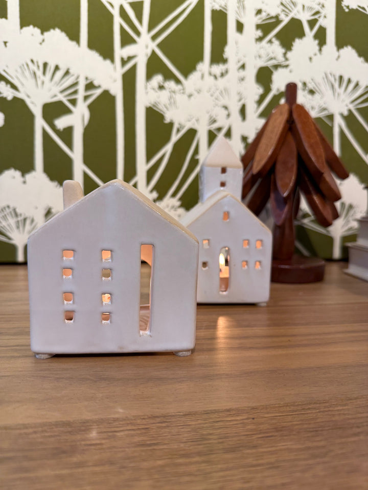 White Church Ceramic Tealight Holder