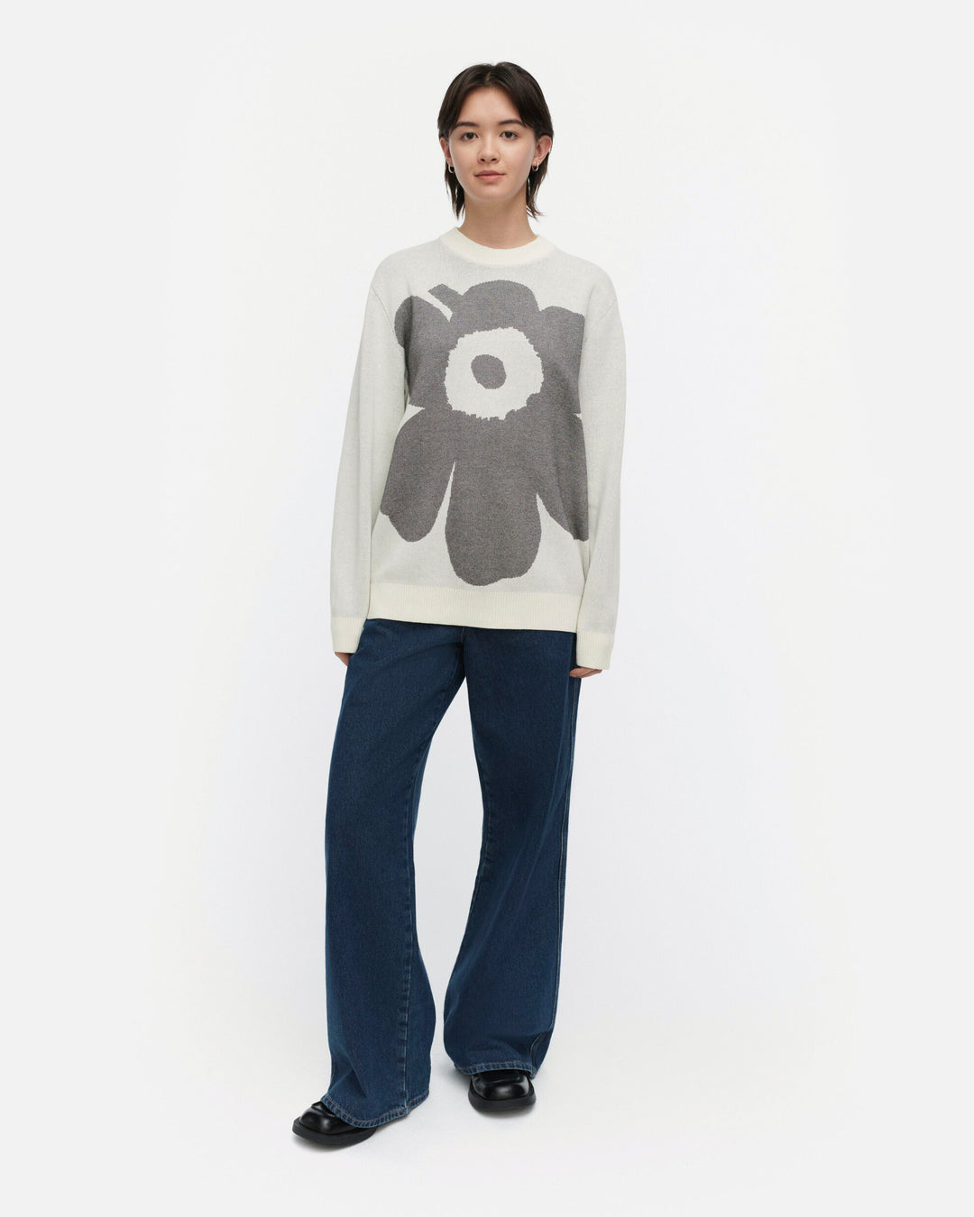 kioski lasi unikko knitted pullover - charcoal and white