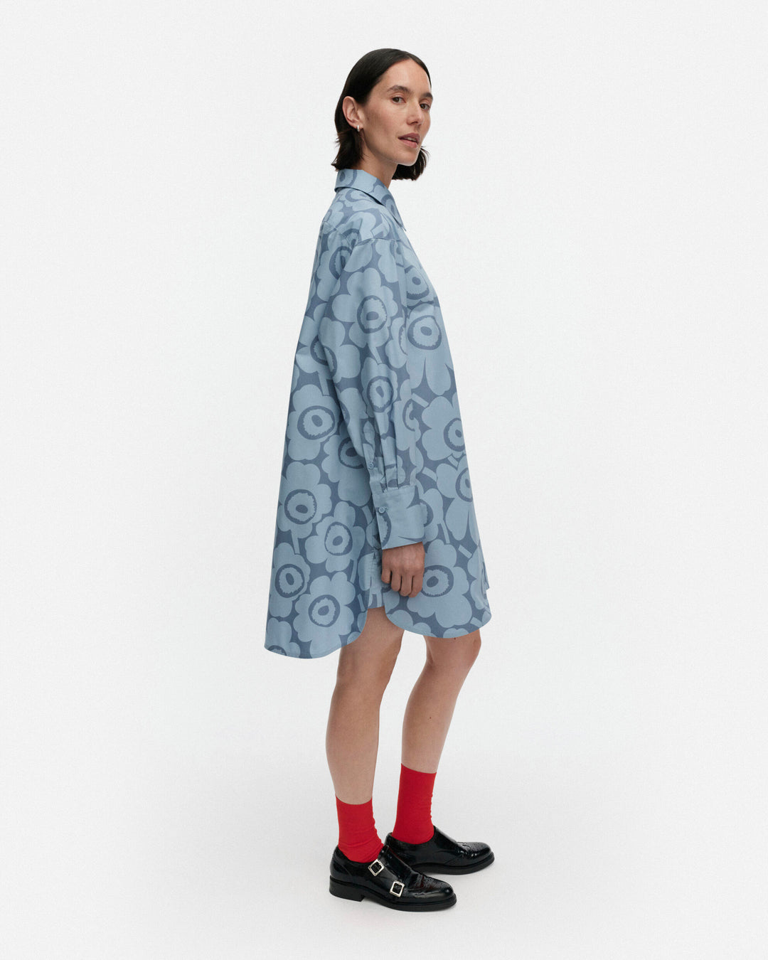 kuvitelma unikko cotton shirt dress - blue
