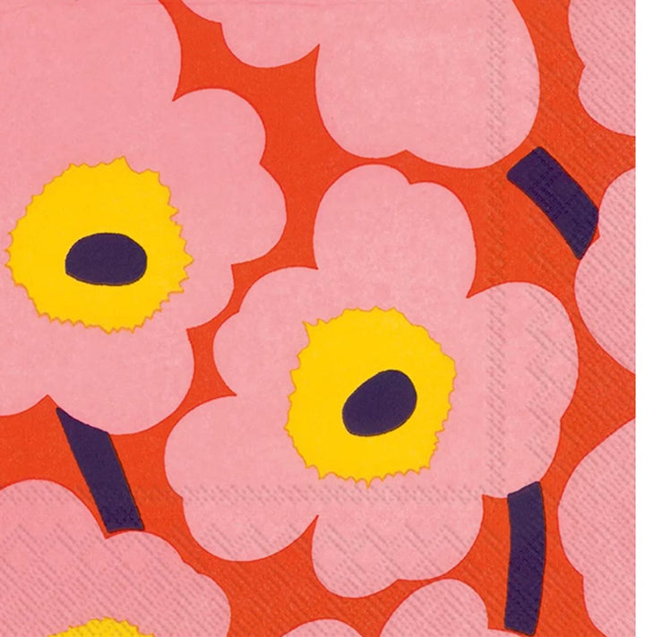 unikko lunch paper napkins - rose/orange