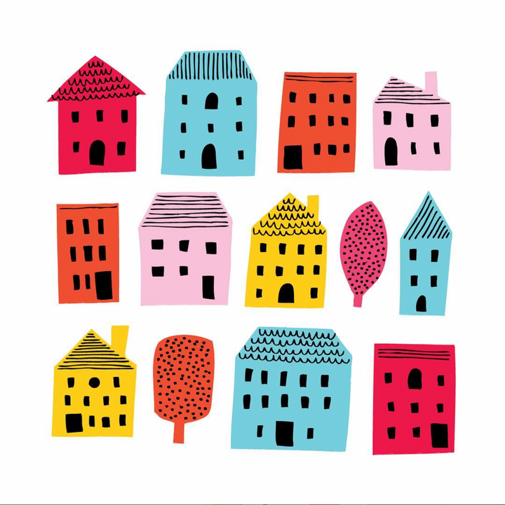 Little Houses Tea Towel