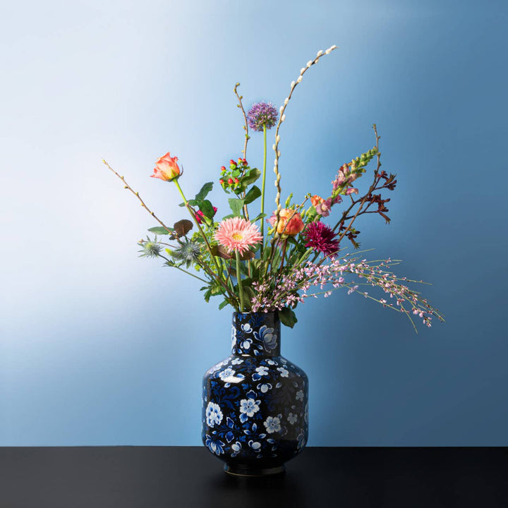 Tall Ball Vase Black Floral