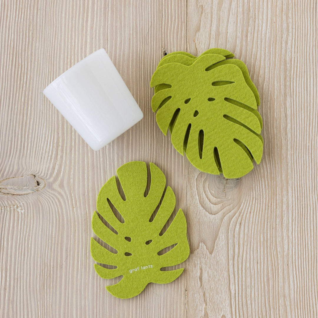 Merino Wool Monstera Coaster Solid 4 Pack