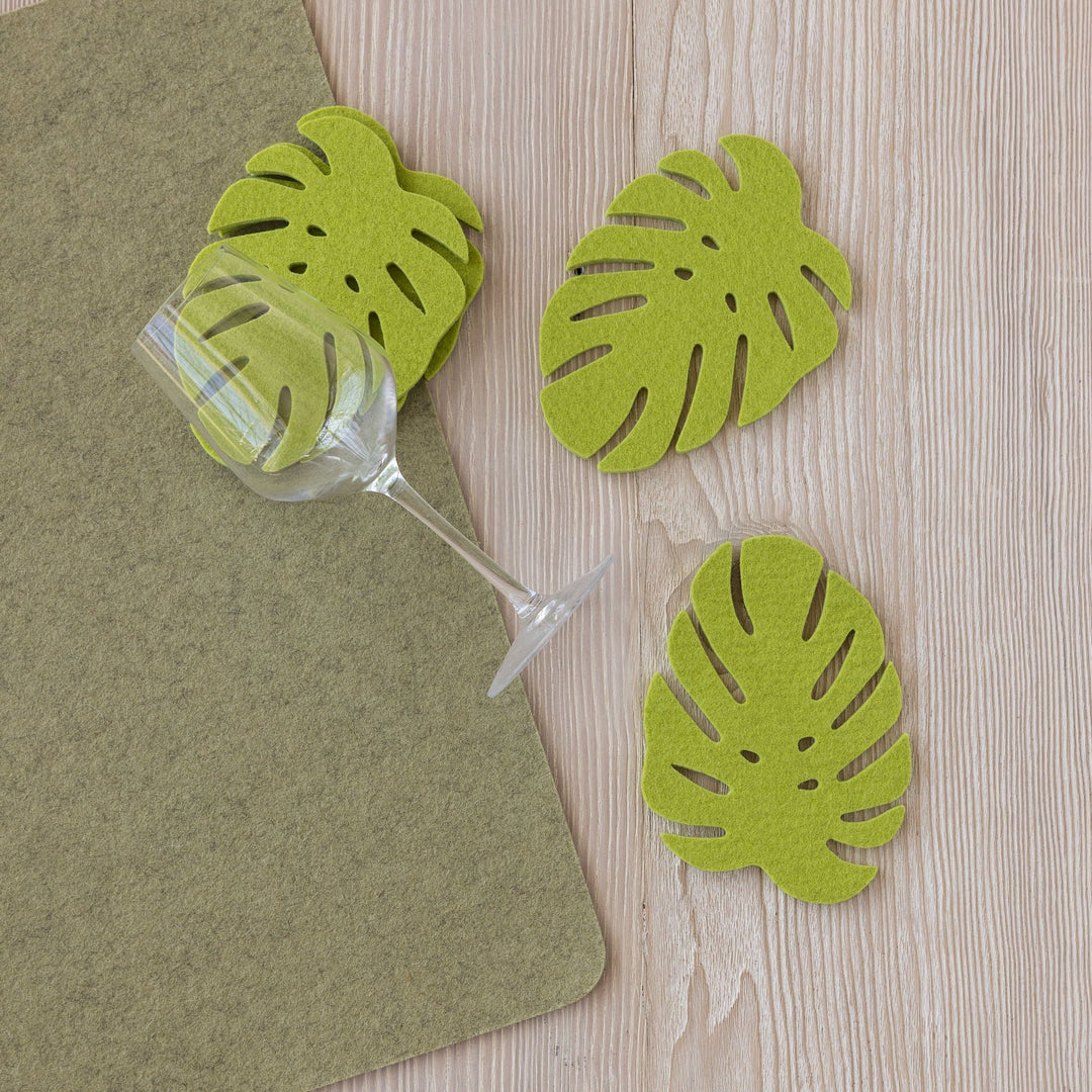 Merino Wool Monstera Coaster Solid 4 Pack