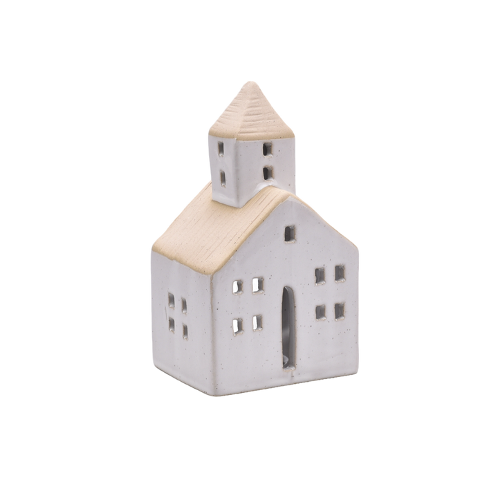 White Church Ceramic Tealight Holder