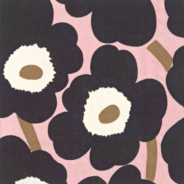Unikko Lunch Paper Napkins - Black/Pink