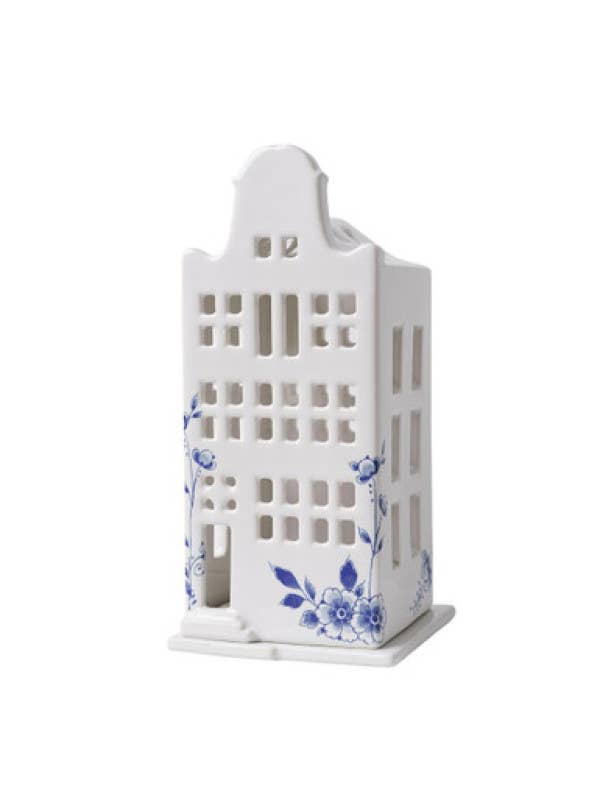 Tealight holder house - bell gable - Delft blue - 17 cm