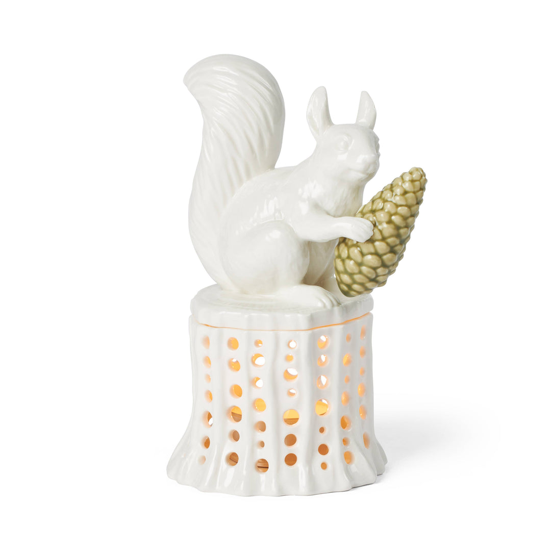 Winter Stories Squirrel on Tree Stump Tealight Candle Holder