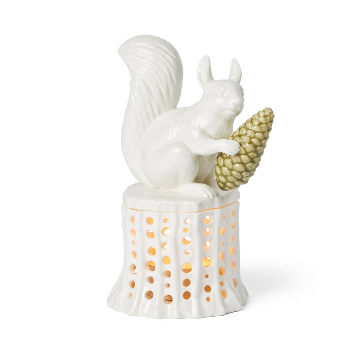 Winter Stories Squirrel on Tree Stump Tealight Candle Holder