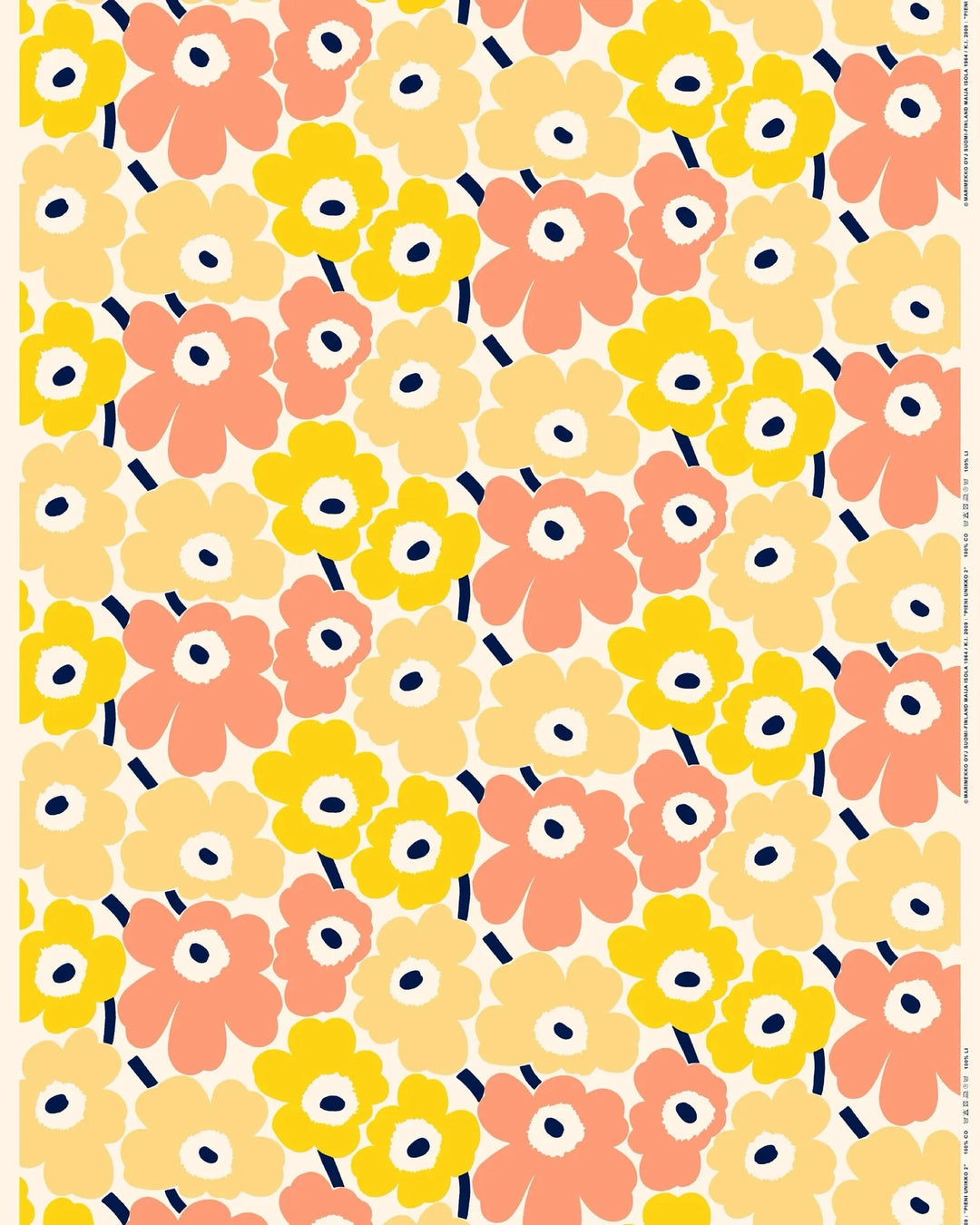 Pieni Unikko Organic Cotton fabric - Yellow/Peach