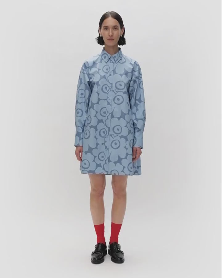 kuvitelma unikko cotton shirt dress - blue
