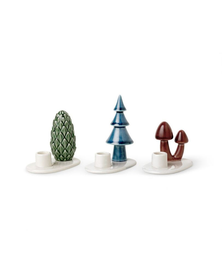 Winter Stories Flock Mushroom Candle Holder - Set of 3