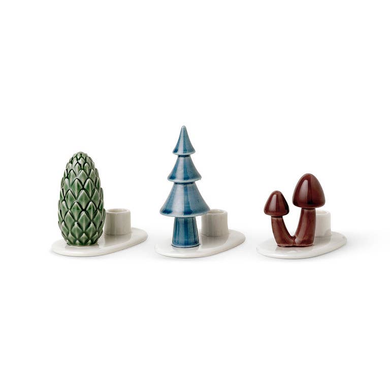 Winter Stories Flock Mushroom Candle Holder - Set of 3