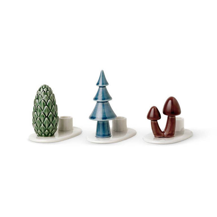 Winter Stories Flock Mushroom Candle Holder - Set of 3