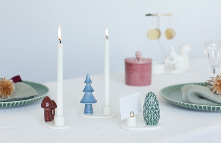 Winter Stories Flock Mushroom Candle Holder - Set of 3
